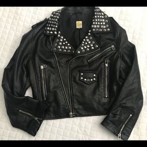 Black Cropped Studded Moto Jacket - Size Small
